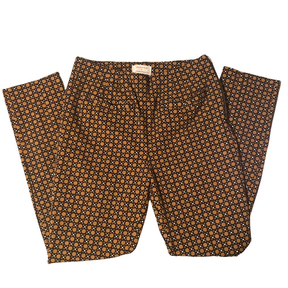 Anthropologie Black and Orange Patterned Trousers